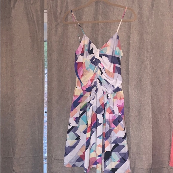 Parker 100% silk multicolor geo print party dress - Picture 2 of 8